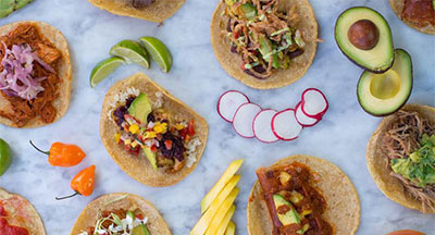 Tacos on display at a killer taco joint in San Diego Ca